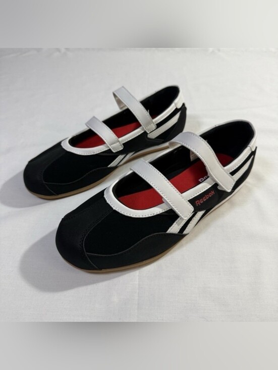 Reebok Shoes - Reebok Black & White With Red Accent Mary Jane Sneakers